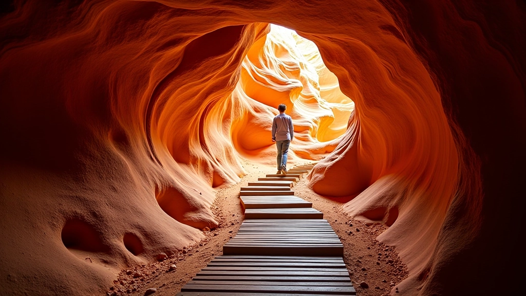 Cave interior with natural light illuminating sandstone formations